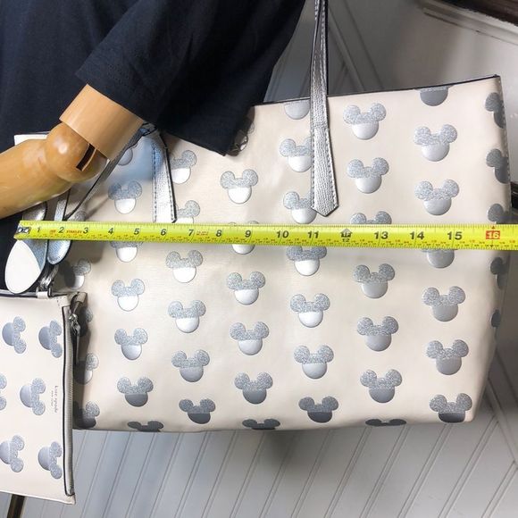 KATE SPADE X Disney Silver Mickey Mouse Embossed Shoulder Bag Tote - Picture 11 of 17